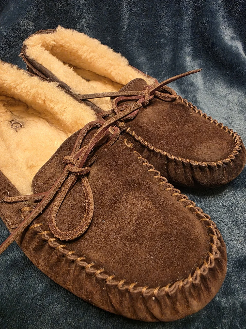 UGG Men's Brown Suede Shearling Moccasin Slippers